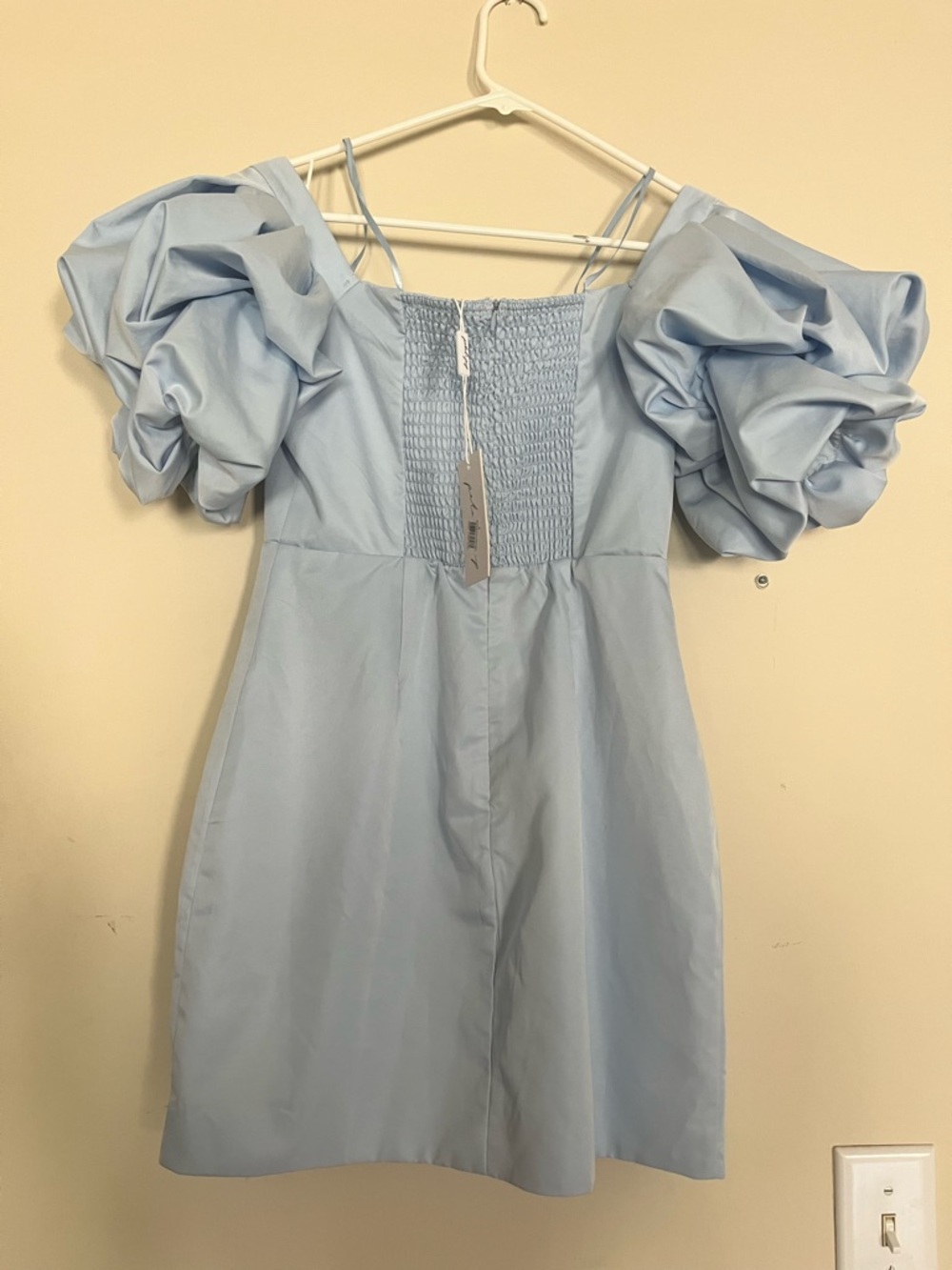 Powder Blue Ruched Puff-Sleeve Mini Dress Petal & Pup - Picture 3 of 8